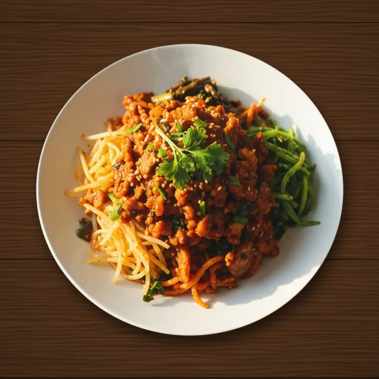 Spiced mince on vegetable noodles